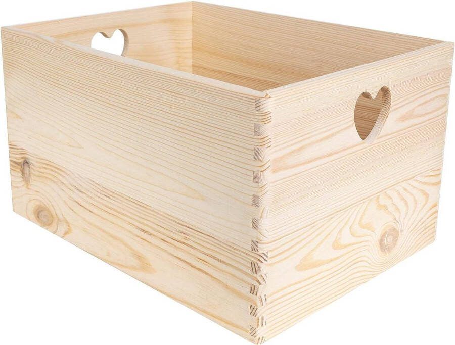 XXL Grote Platte Houten Krat-Doos Kist 40 x 30 x 24 cm (+ - 1 cm) met Handgrepen Hart Perfect voor Documenten Speelgoed en Gereedschap Vintage Stijl Wooden crates