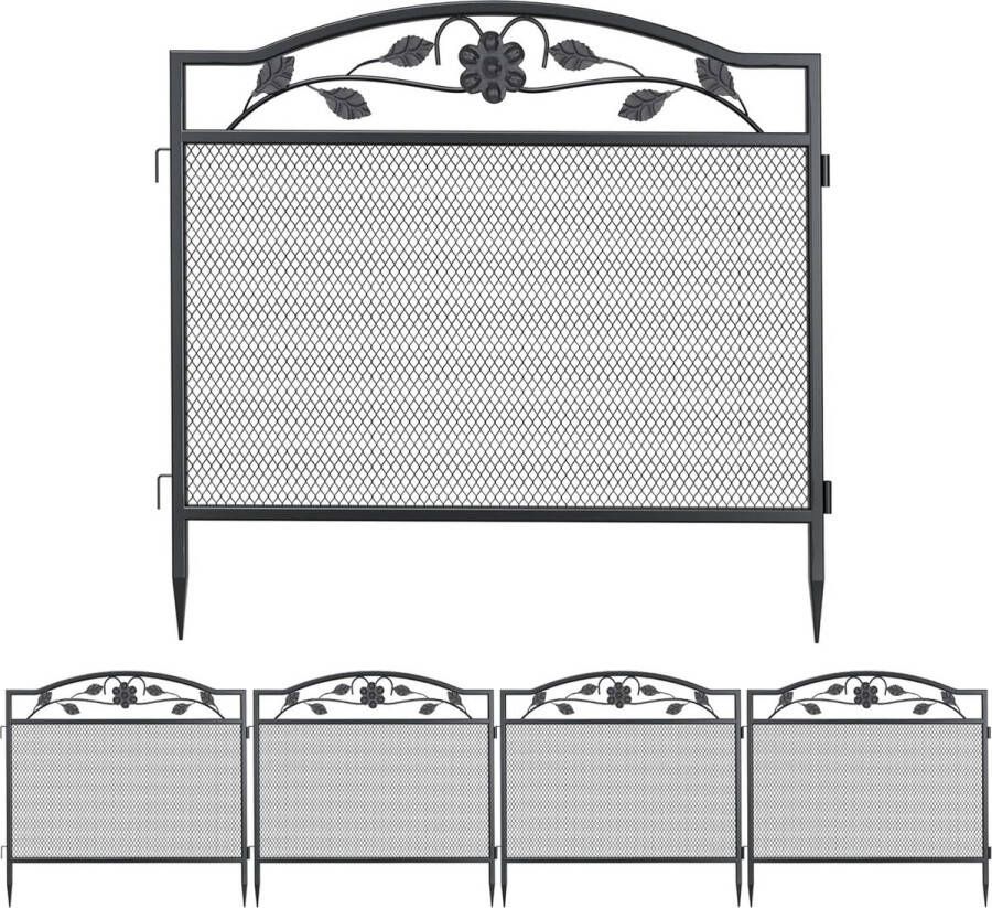 XXL Metalen Tuinhek Tuinomheining en Bloembedomranding 80 cm Hoog Mooi Decoratief Hek met Grondpennen 5-Delige Set Zwart