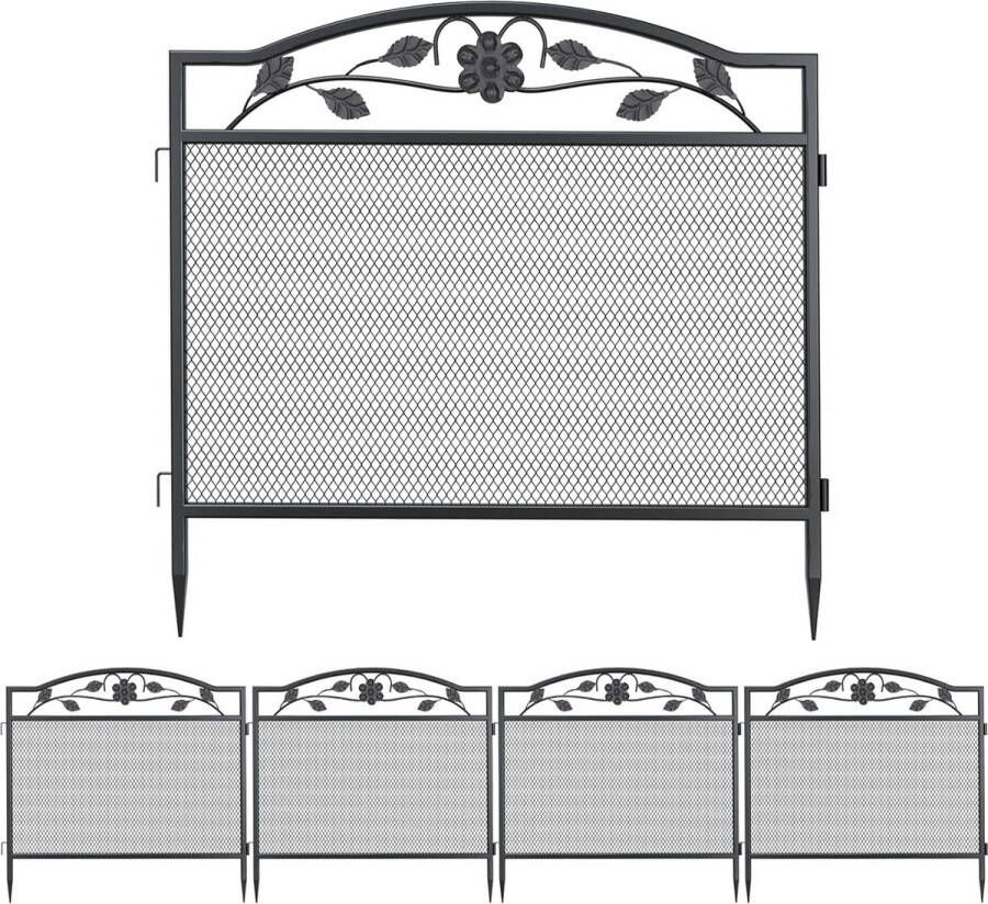 XXL omheining van metaal tuinhek bloembedomranding 80 cm hoog mooi decoratief hek met grondpennen 5-delige set zwart