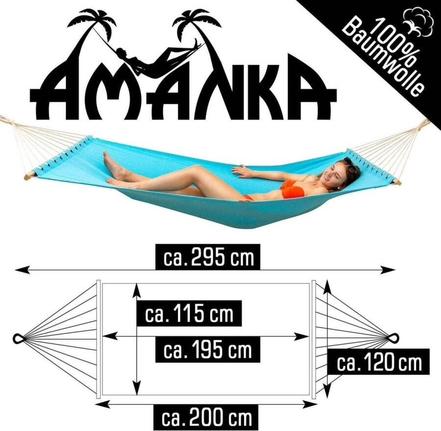 XXL Staafhangmat 200x120 Blauw Dubbele Hangmat voor 2 Personen Tuinhangmat met Comfortabele Content hangmat