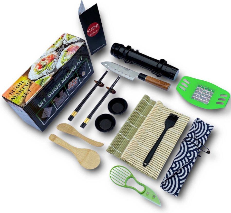 XXL Sushi Set Sushi Maker Sushi Bazooka Kit Inc. 2 Paar Sushi Chopsticks en Avocado Snijder Extra Komkommer Snijder Sushi Maken