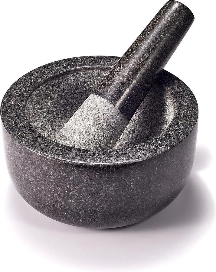 XXL vijzel en stamper van graniet in een set stenen vijzel kruidenvijzel groot 16cm voor specerijen pesto kruiden stamper met slegel Ø 16cm