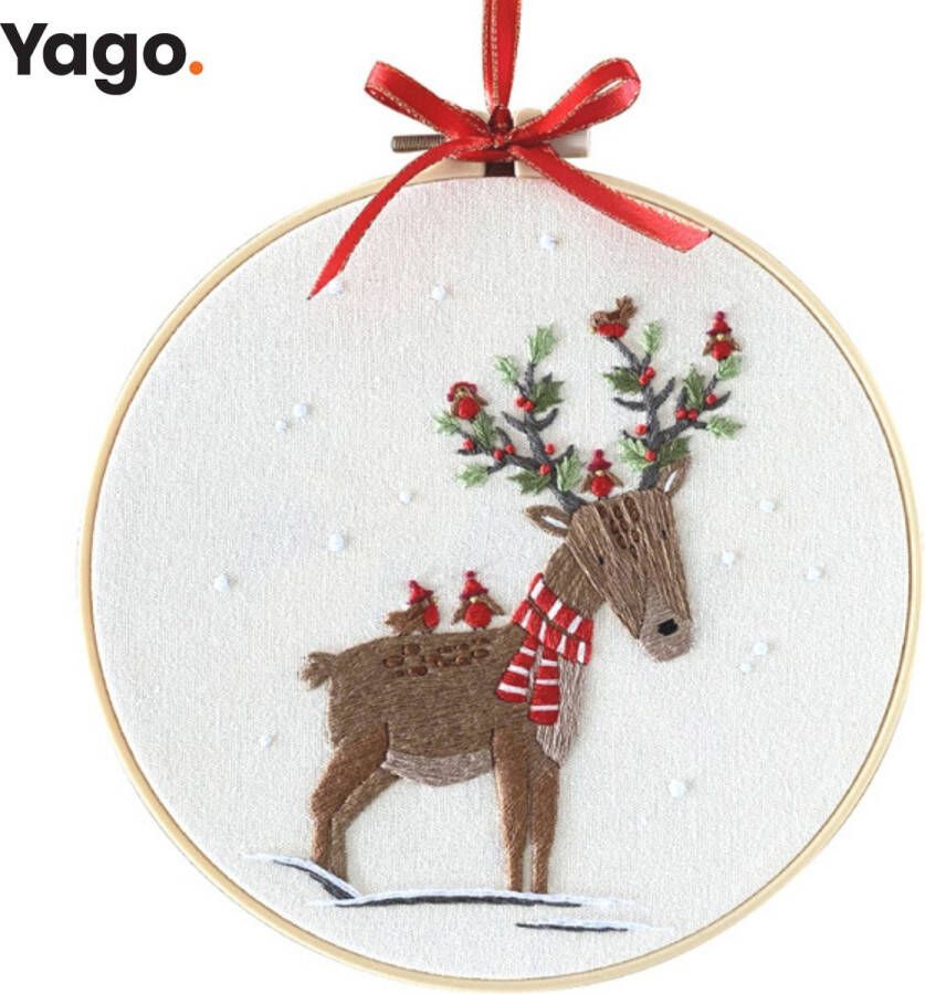 Yago Feestelijke Gewei Versieringen Borduurpakket Starterskit Alles inbegrepen Patroon Borduurring Borduurgaren Voor volwassen Creatief Hobby Borduren Ontstressen Borduurset Kerstmis Kerst