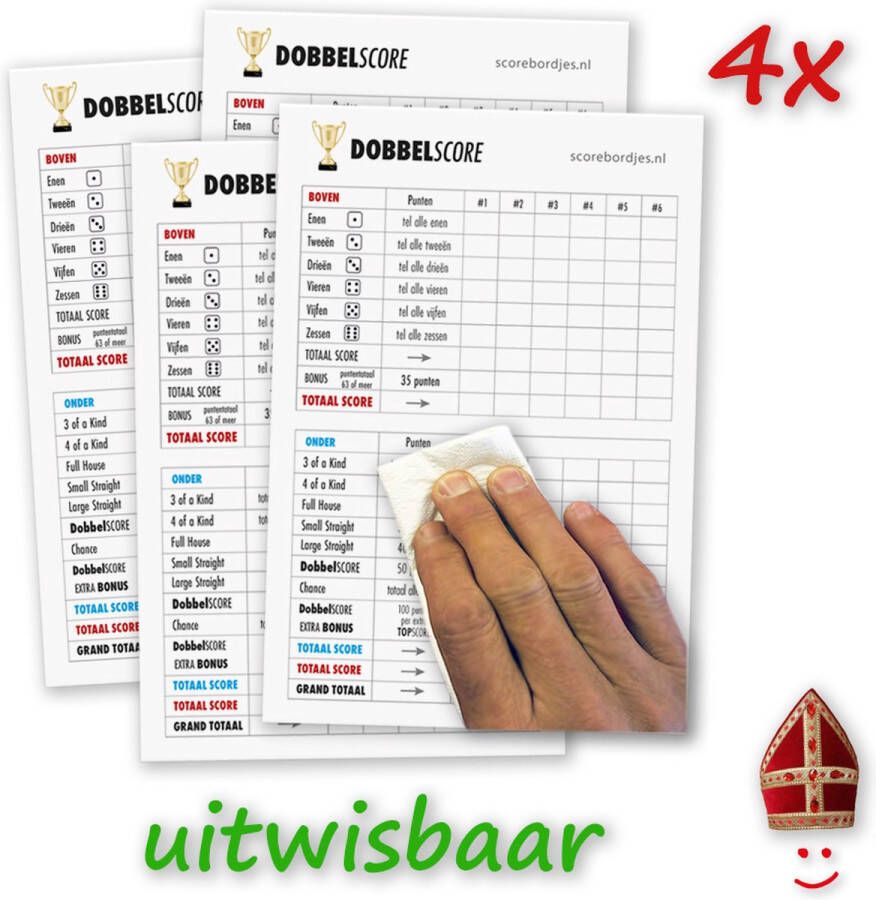 Yahtzee Herbuikbare Uitwisbare Scorebordjes 4x Eindeloos bruikbaar Duurzaam dobbelspel Reisspel Vakantie Sinterklaas Kadootje Kerst