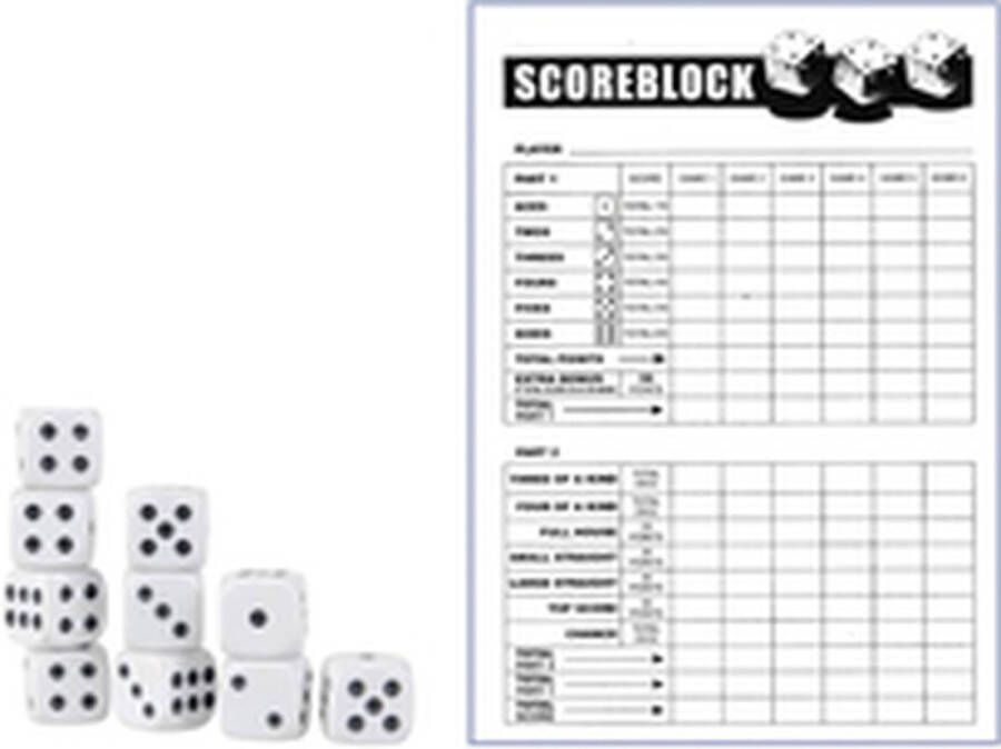 Yahtzee Scoreblok + 10x Witte Dobbelstenen Spel voor op Reis Scoreblock Dobbelspellen Spellen