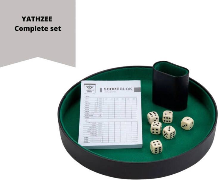 Yahtzee set Complete set NL scoreblok (100x) 6x dobbelstenen Luxe dobbelbak