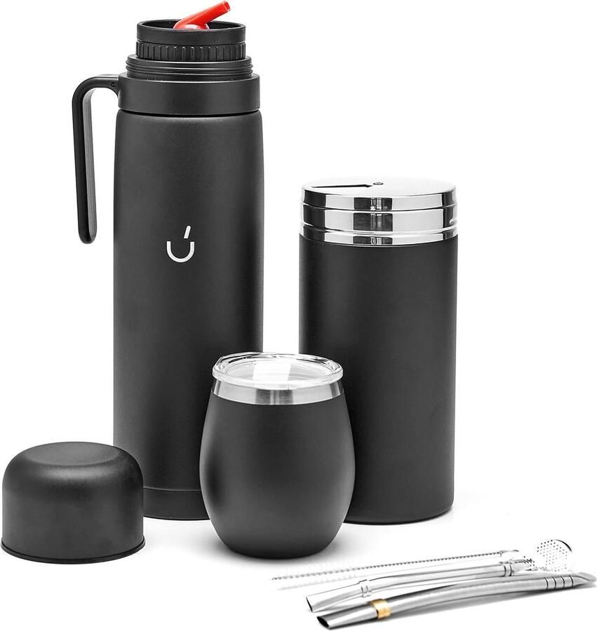 Yerba Mate Bekerset Moderne Yerba Mate Kalebas Thermoskan Yerba Mate-Container Bombilla Reinigingsborstel 304 18 8 Roestvrij Staal Zwart Yerba Mate Cup