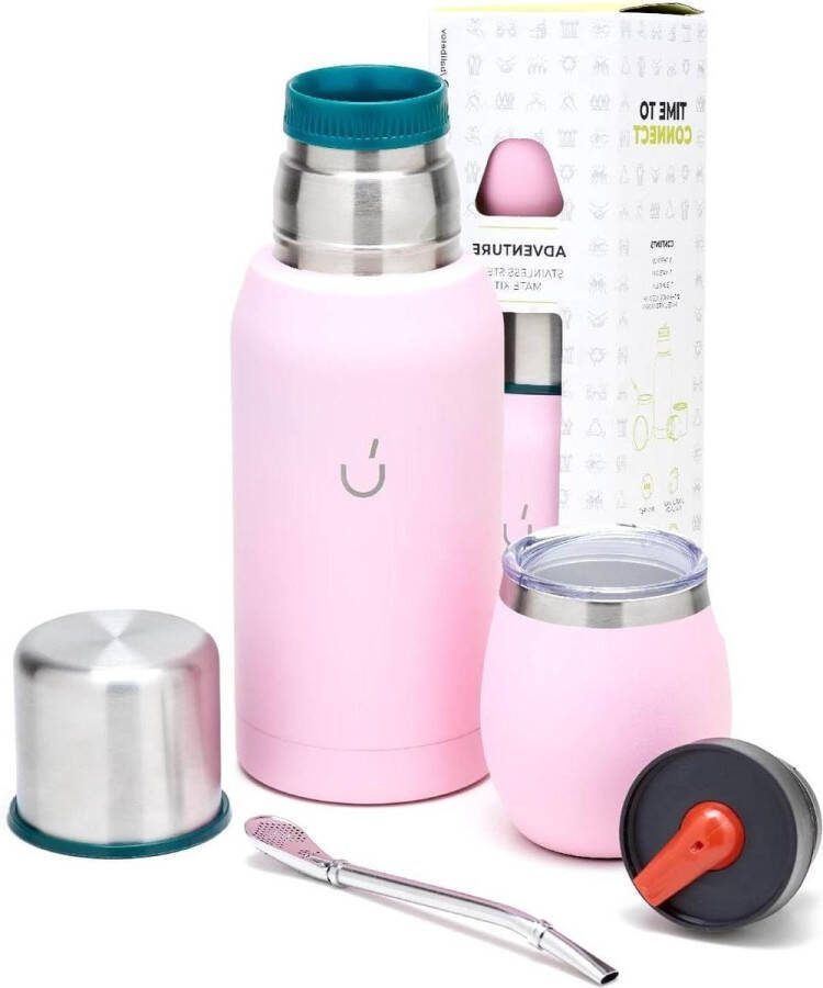Yerba Mate Set Van 6 Inclusief Stalen Mate Beker Argentijnse Bombilla Thermosfles 2 Mate Schenkstoppers Roze Yerba Mate Cup