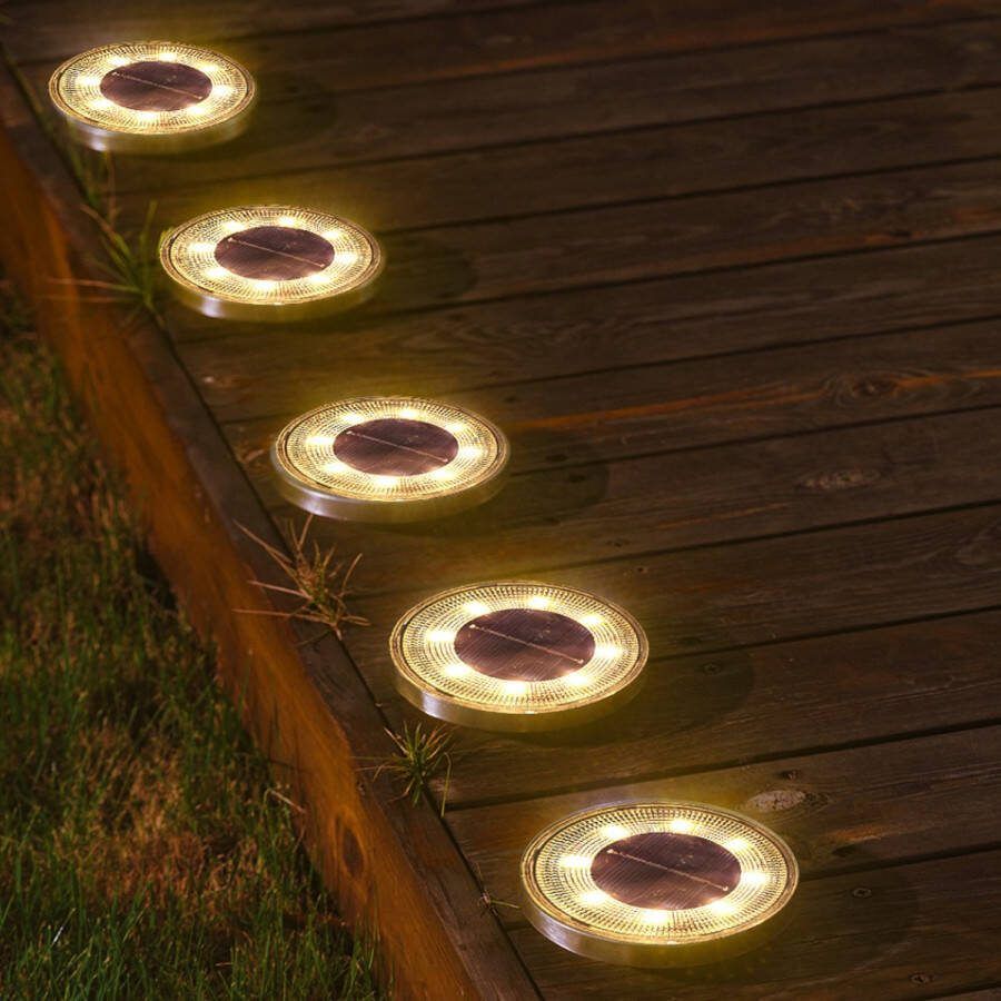YHS 4 x Solar LED Grondspot Zwart Solar Tuinverlichting Buitenlamp Tuinverlichting op Zonne-Energie Gazon Verlichting Warm Wit 3000K schemerschakelaar automatisch aan IP68 400 mAh Lithium accu Warm Licht