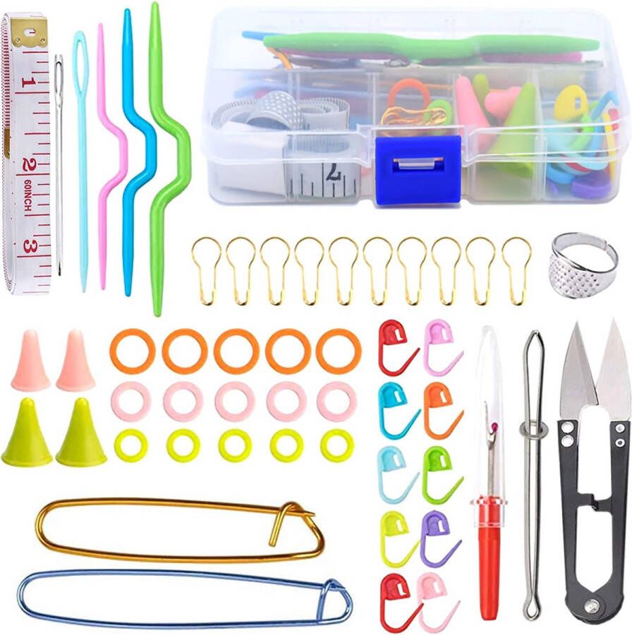 YMWALK 56Pcs Breien Gereedschap Accessoires Breien En Haak Accessoires Basic Naaien Breien Gereedschap Set Naalden Steek Houders Markers Unpicker Haak Starter Kit Met Case Voor Beginners