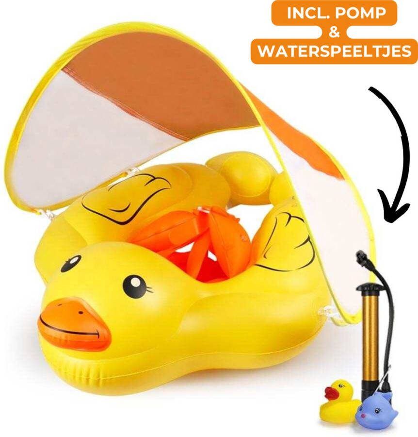 Yobeway© Zwemband baby met Zonnescherm met Zitje met opblaaspomp Geel Blauw Peuter en Baby Zwemring Babyzwemband Babyfloat Zwemtrainer Opblaasbaar Zwemstoel Opblaasbare Rubberboot