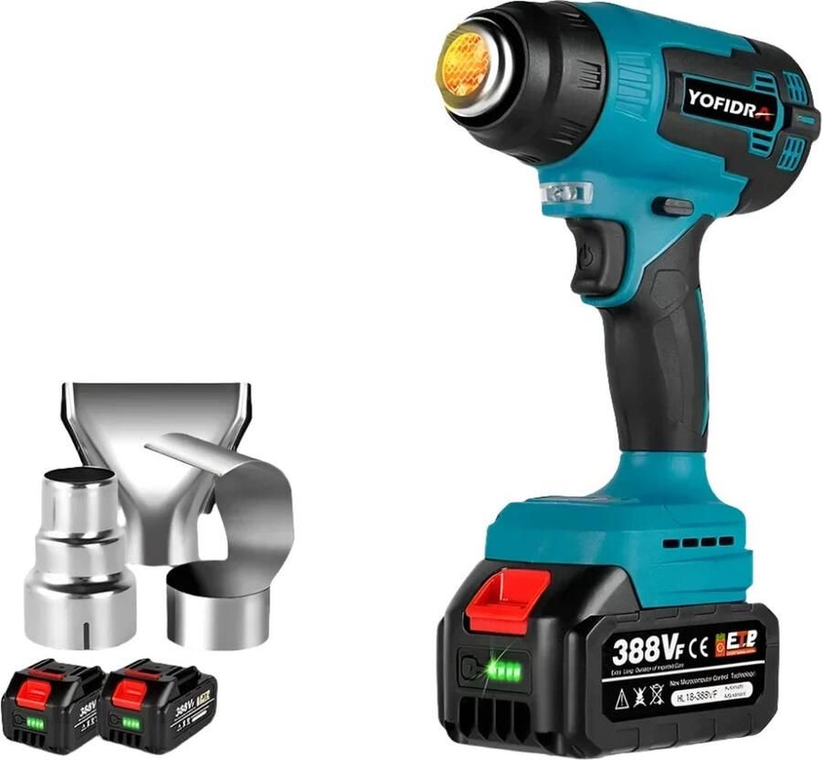 Yofrida Heteluchtpistool Verf afbrander 2000W temperatuurstanden – Stationair functie Ophangbeugel Inclusief 2 batterijen Koffer Hot air gun