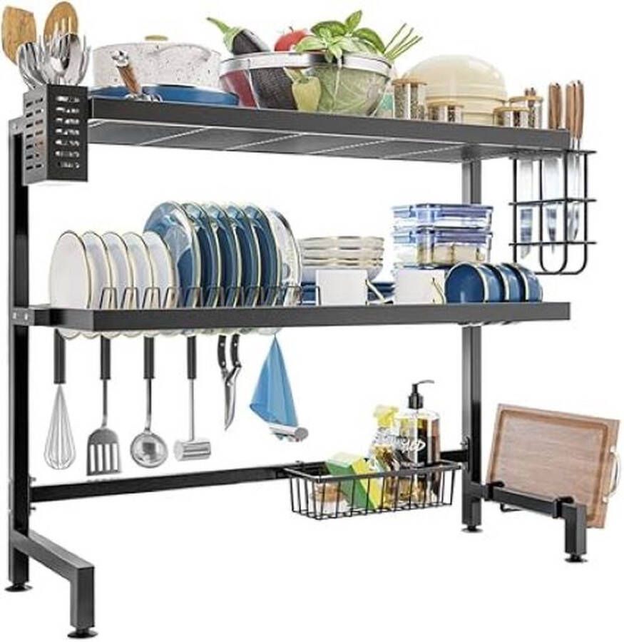 YOLO SHOP -afdruiprek zwart-voor boven de gootsteen-3 Laag afdruiprek -roestvrij afdruiprek Lengte 85 cm-keukenorganiser met keukengereihouder-snijplankhouder- messenblok