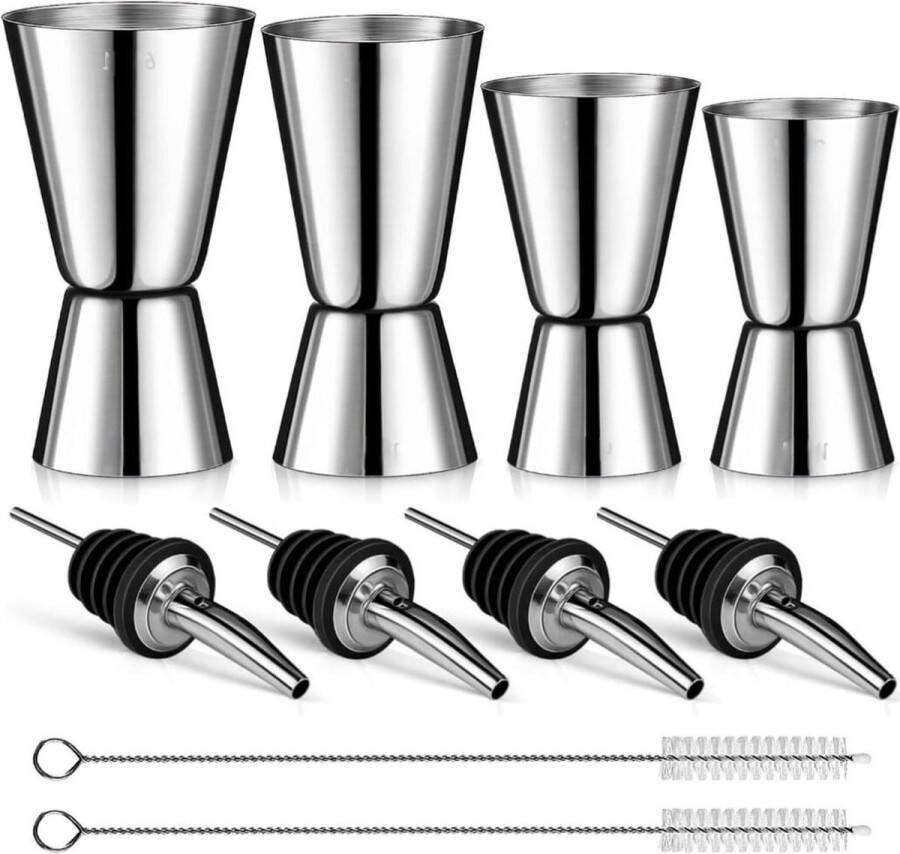 YOLO SHOP -Cocktailset-maatbekers roestvrij staal 30 ml-40ml-50ml-60ml dubbele maat jigger met schaalverdeling-dubbele gin maatbeker met 4 schenktuit