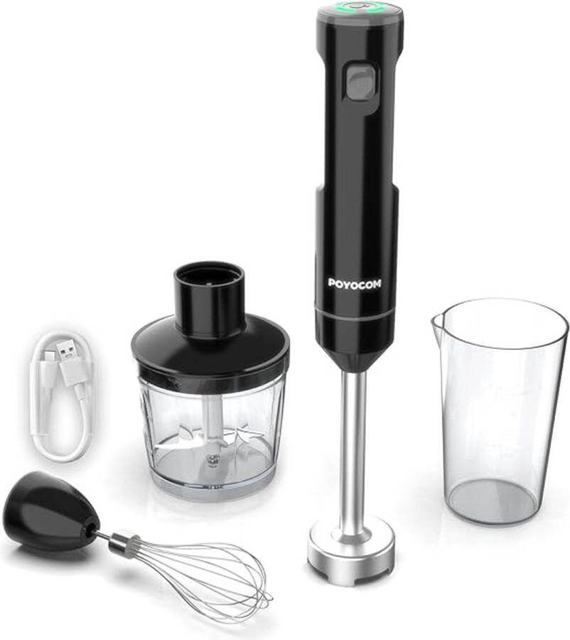 YOLO SHOP -staafmixer-Draadloze variabele snelheid-Immersion Blender handheld oplaadbaar-met oplader-600ml vat-eiergarde- zwart