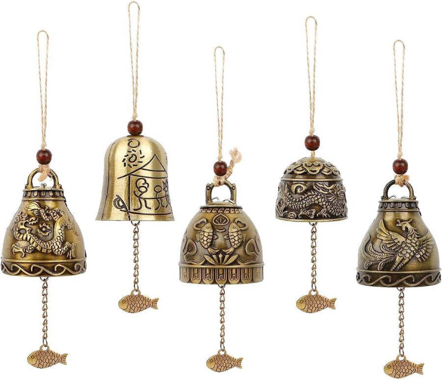 YOUNGSAY Pack of 5 Feng Shui Bells Wind Chimes Buddhist Metal Wind Chimes Vintage Buddhist Bells Wind Chimes Blessing Bells Wind Chimes Suitable for Family and Gardens (5 Styles)