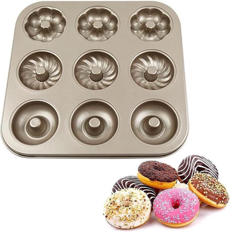 YUMUN Donut bakpannen 9 Gaten Carbon Steel Bakplaat Non Stick Duurzaam Gemakkelijk Schoon Zelfgemaakte Gebakken Donut Cake Muffin tin