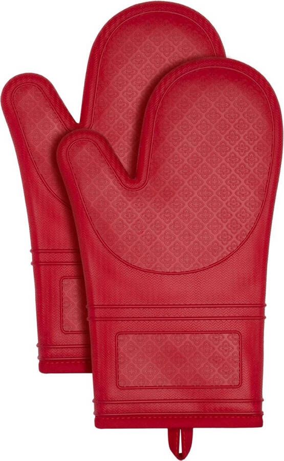 Yutat Oven Gloves Set of 2 Oven Gloves Heat Resistant up to 300 °C Non-Slip LFGB Certified Silicone Oven Gloves Perfect for the Kitchen Grilling Cooking and Baking Red