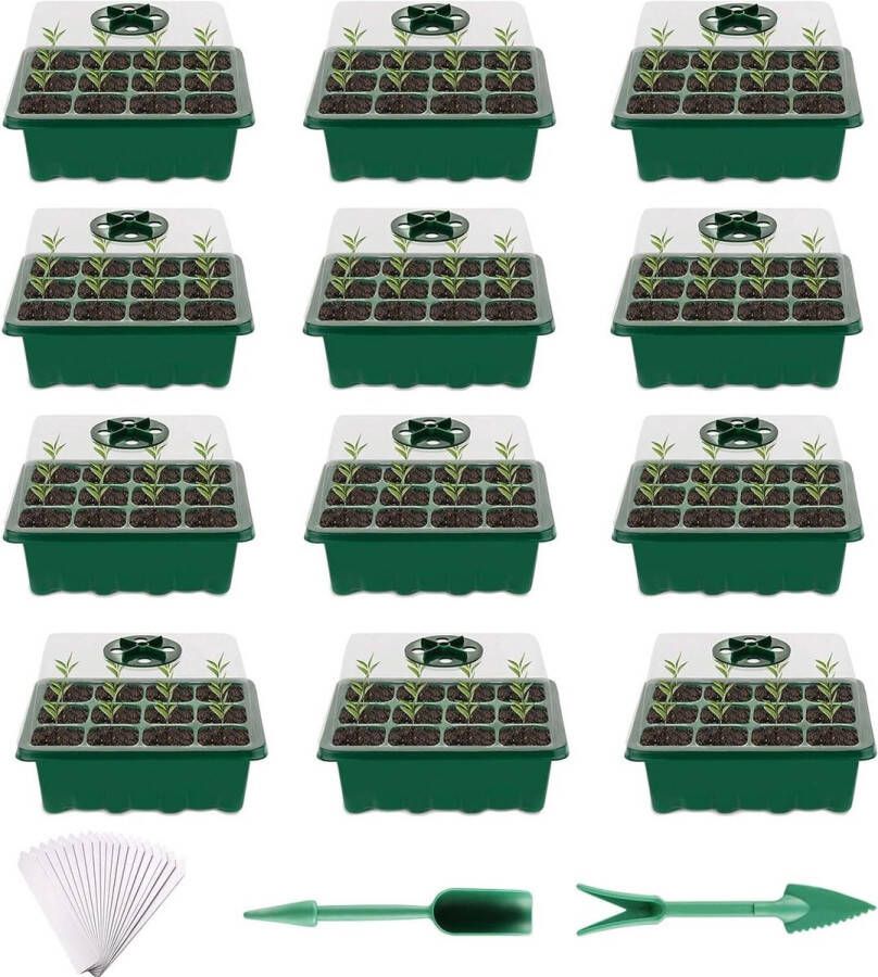 Zaad kiemen trays 12 cellen startbak kweekbak met koepeldeksels 12-pack met labels transplantatiehulpmiddelen