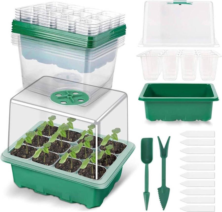 Zaad Trays 5 Pack 60 Cellen Zaailing Kweekbakjes met Verhoogde Deksel Vochtigheid Verstelbare Plant Ontkieming Vak Voor Tuin Serre Kwekerij Zaad Planten Groeipotentieel Hautenbos. Kweekbak
