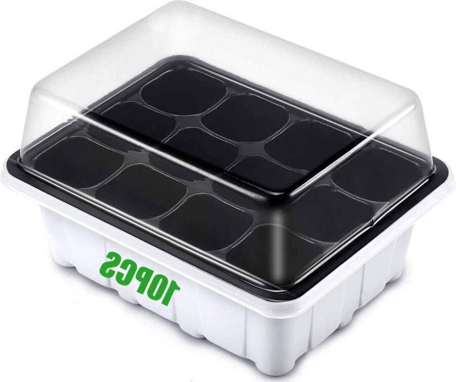 Zaadkiembakken 12 cellen planten tarwekweker teelttrays fruit groenten zaailingen (10 trays en deksels) Kweekbak