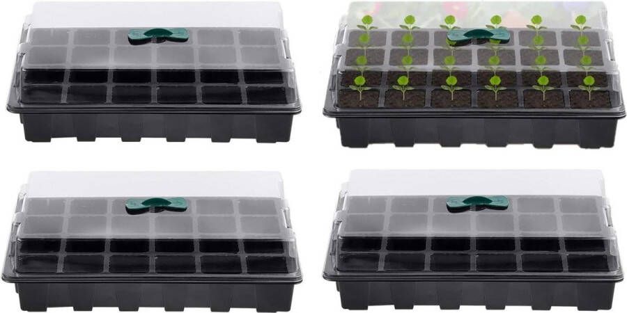 Zaailingenbak 24 cellen plastic zaailingen kwekerij lade- bloem zaad kweekmachines verstelbare ventilatieopeningen- kas tuin huis (4 stuks deksels bases) Kweekbak