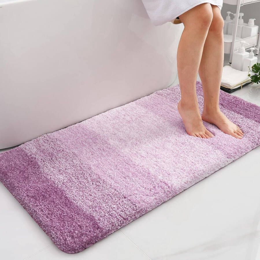 Zacht badkamertapijt 60 x 120 cm antislip wasbaar wollig hoogpolig badmat microvezel absorberend douchemat (paars)