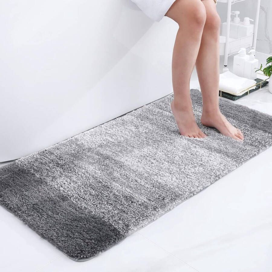 Zacht badkamertapijt 60 x 120 cm antislip wasbaar wollig hoogpolig badmat microvezel absorberend douchemat (grijs)