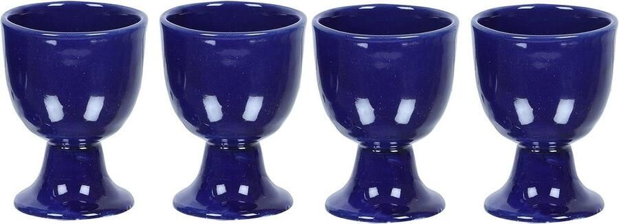 Zacht gekookte eierhouder set keramische eierdopjes aardewerk Housewarming geschenkset van 4 (blauw)