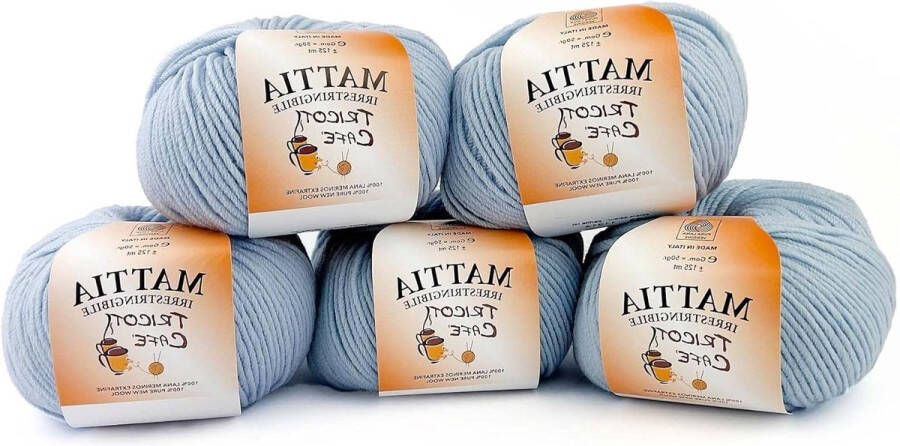 Zacht Merinowol Tricot Cafè Mattia Extra Fijn Garen voor Pasgeborenen Lichtblauw Made in Italy