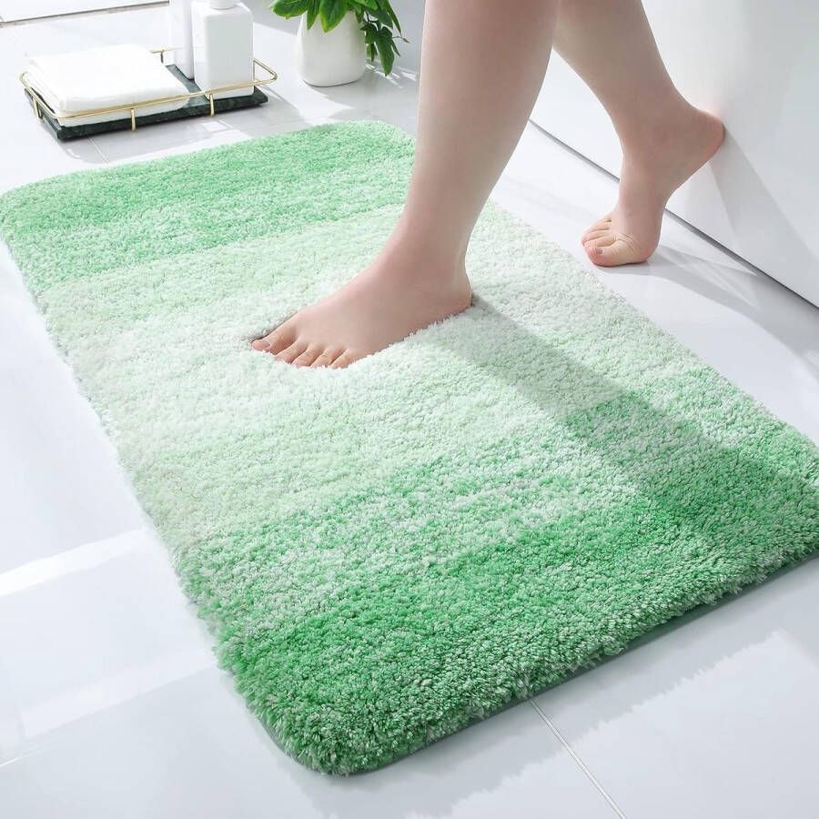 Zachte badkamertapijt 40 x 60 cm antislip wasbaar wollig hoogpolig badmat microvezel absorberend douchemat (groen)