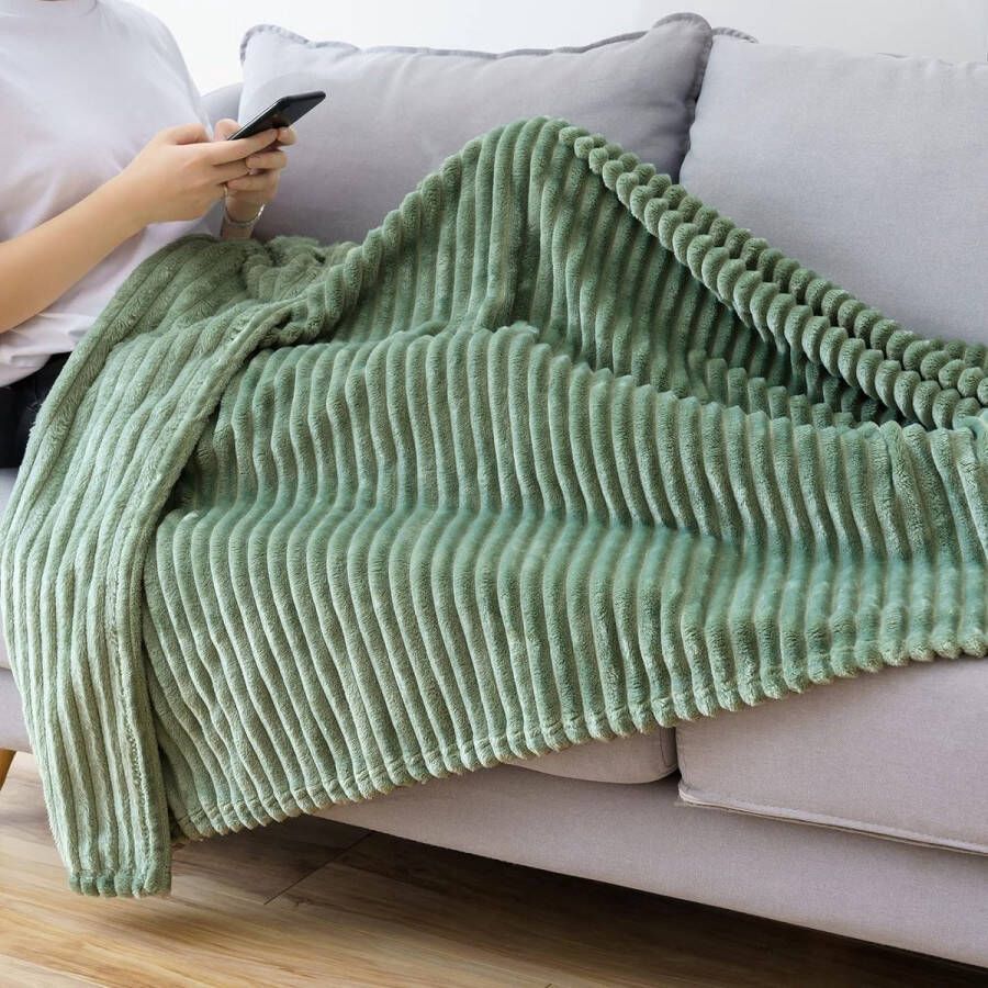 Zachte Fleece Deken Flanellen Deken Effen Dekens Bank Deken Pluizige Throw Microvezel Beddensprei Bank Deken voor Bed Bank Slaapkamer Kantoor 65 x 82 Inches 170 x 210 cm Matcha