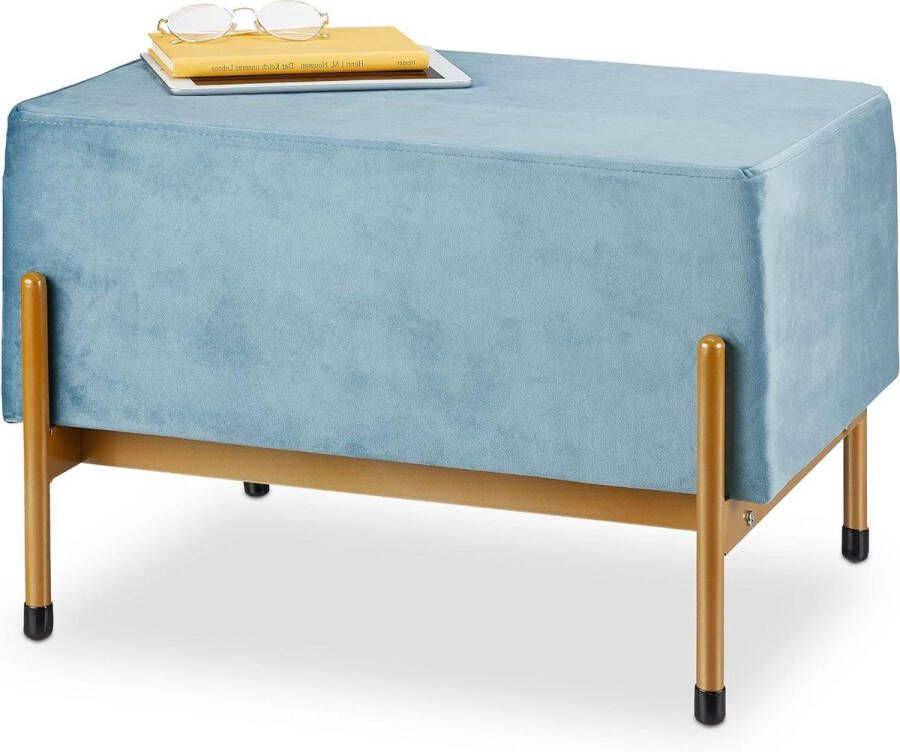 Zachte fluwelen hocker Zitbank voor slaapkamer en hal 40x60x43.5 cm Lichtblauw goud