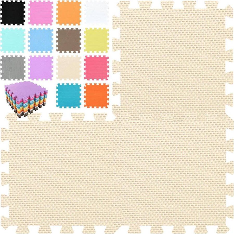 Zachte speelmat van EVA-schuim voor baby's op de grond Stapelbare opvouwbare puzzelstukken 18 tegels 30 x 30 x 10 cm beige