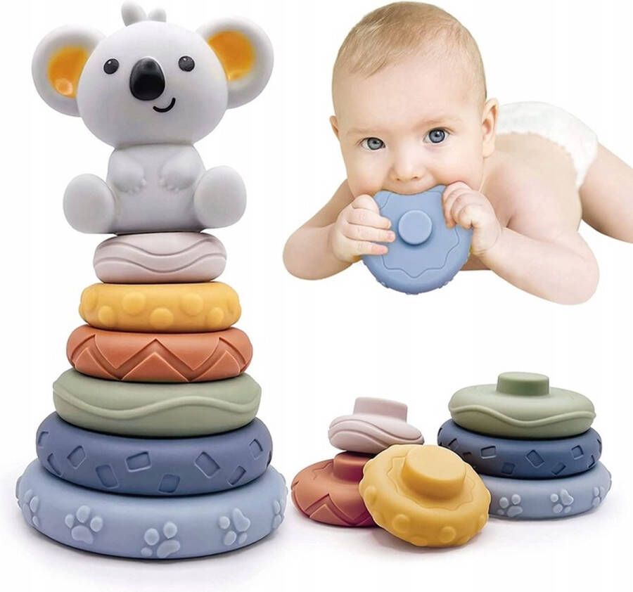 Playos Zachte Stapeltoren Koala Baby Speelgoed Zachte Bouwblokken Stapelringen Motoriek Baby Tandjes Montessori Speelgoed Educatief Speelgoed Bijtring Bijtspeelgoed Baby Speelgoed Kraamcadeau