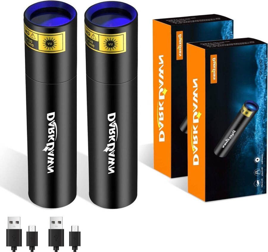 Zaklamp 365nm Zwart Licht Mini USB Oplaadbaar Ultraviolet LED Zaklampen 370nm Huisdier Urine Detector Geld Amber Uranium Lekdetectie 2 pak