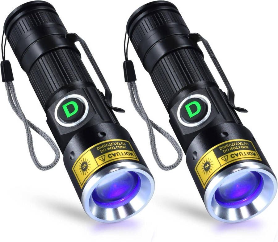 Zaklamp Ultraviolet Licht USB Oplaadbaar Mini Detector Huisdier Urine Vlekken Fluorescerend Glas Geld Hars 2 Pak