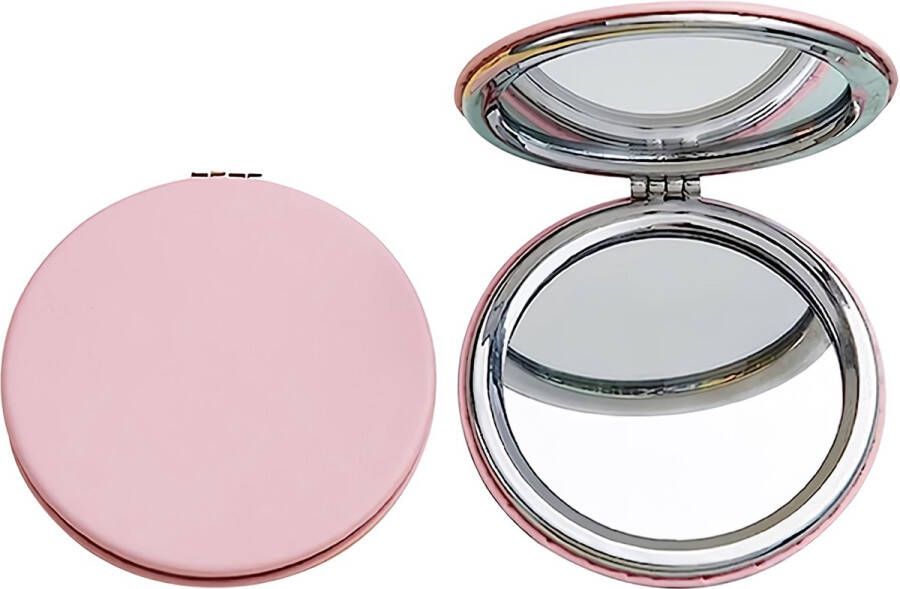 Zakspiegel met vergroting 1 x 2 x make-up spiegel compact opvouwbaar 7 cm make-upspiegel reis-make-upspiegel (roze)