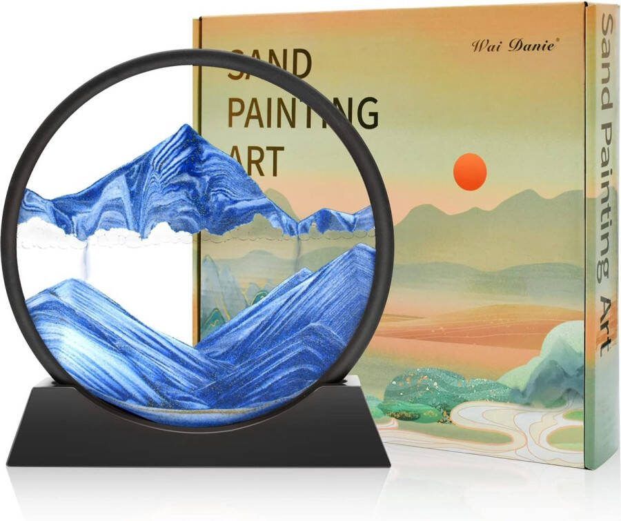 Zandafbeeldingen zandschilderij om te draaien 3D diepzee vloeiend geschenk zandloper decoratie esthetisch voor kantoor woonkamer bureau volwassenen kinderen (blauw 17 2 cm)