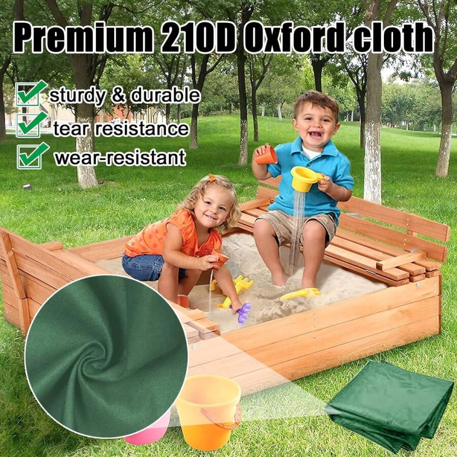 Zandbak Hoes Groen Waterdicht Zandbak Hoes 150 x 150 cm Vierkant Dekzeil Waterdicht met Koord Oxford Stof Stofdicht Zandbak Hoes voor Zandbak Zwembad Tuin