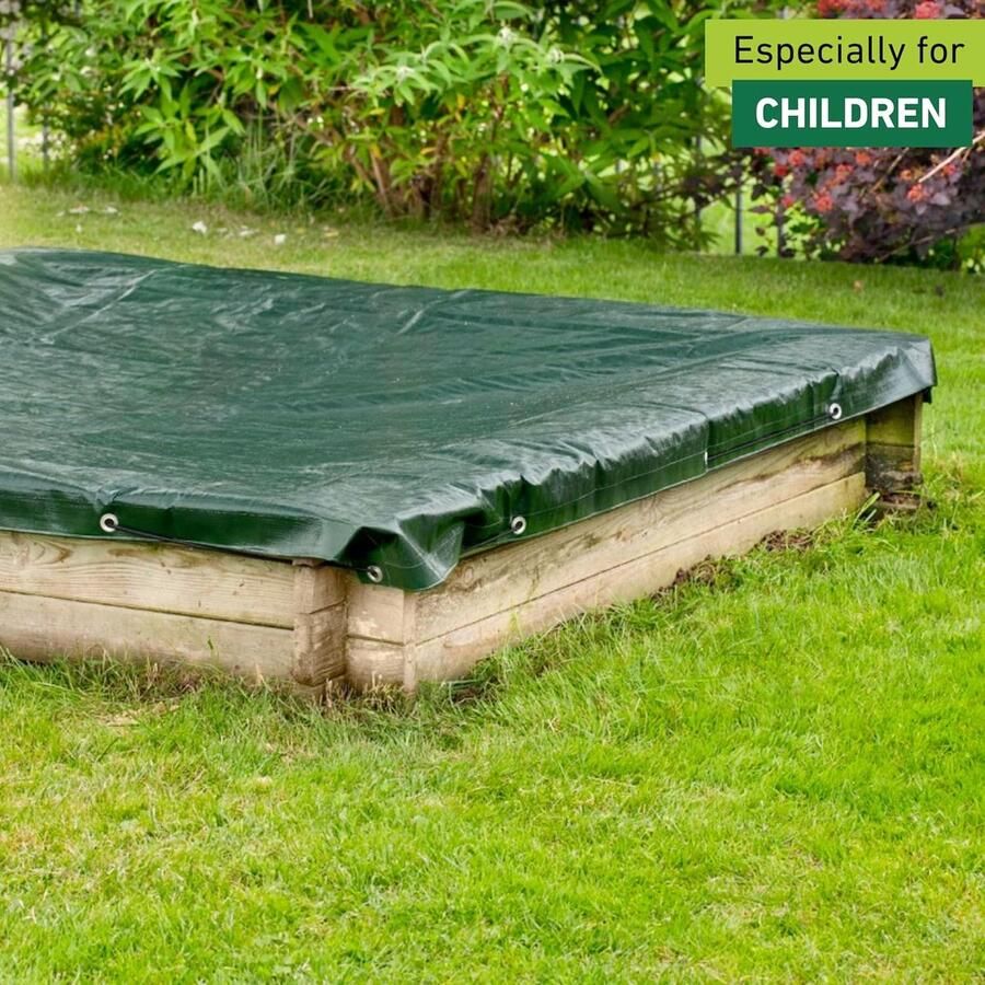 Zandbakafdekking Dekzeil voor zandbak met metalen ogen en rubberen koord 180 g m² 14 x 14 m groen 07046