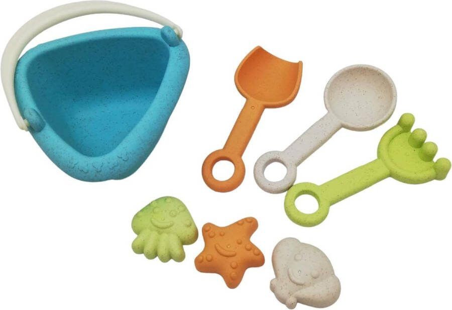 Zandspeelgoed 7-delig strandspeelgoed met emmer schep hark lepel en 3 zandvormpjes Voor kinderen vanaf 18 maanden