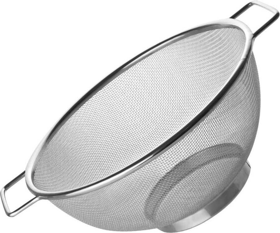Zeef Ø 20 cm vergiet van roestvrij staal fijnmazig zeef met handvatten als perfecte keukenaccessoire en keukenhulp in jouw keuken vaatwasmachinebestendig (Kleur: zilver) Aantal: 1