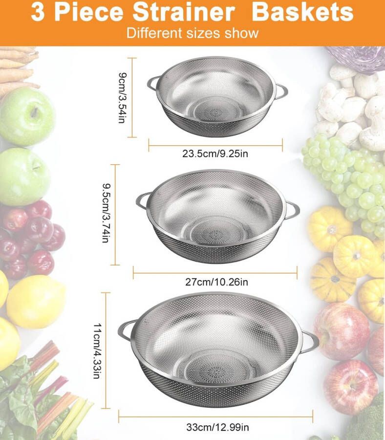 Zeef 3-delige set roestvrij staal micro-geperforeerd
