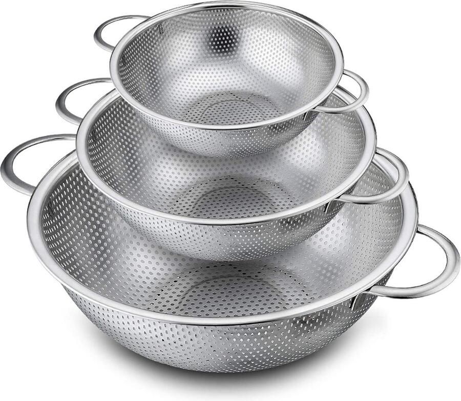 Zeef 3-delige set roestvrij staal micro-geperforeerde keukenzeef TEAMFAR vergiet voor pasta fruit rijst hoogglans gepolijst keukenaccessoire voedselzeef sieve