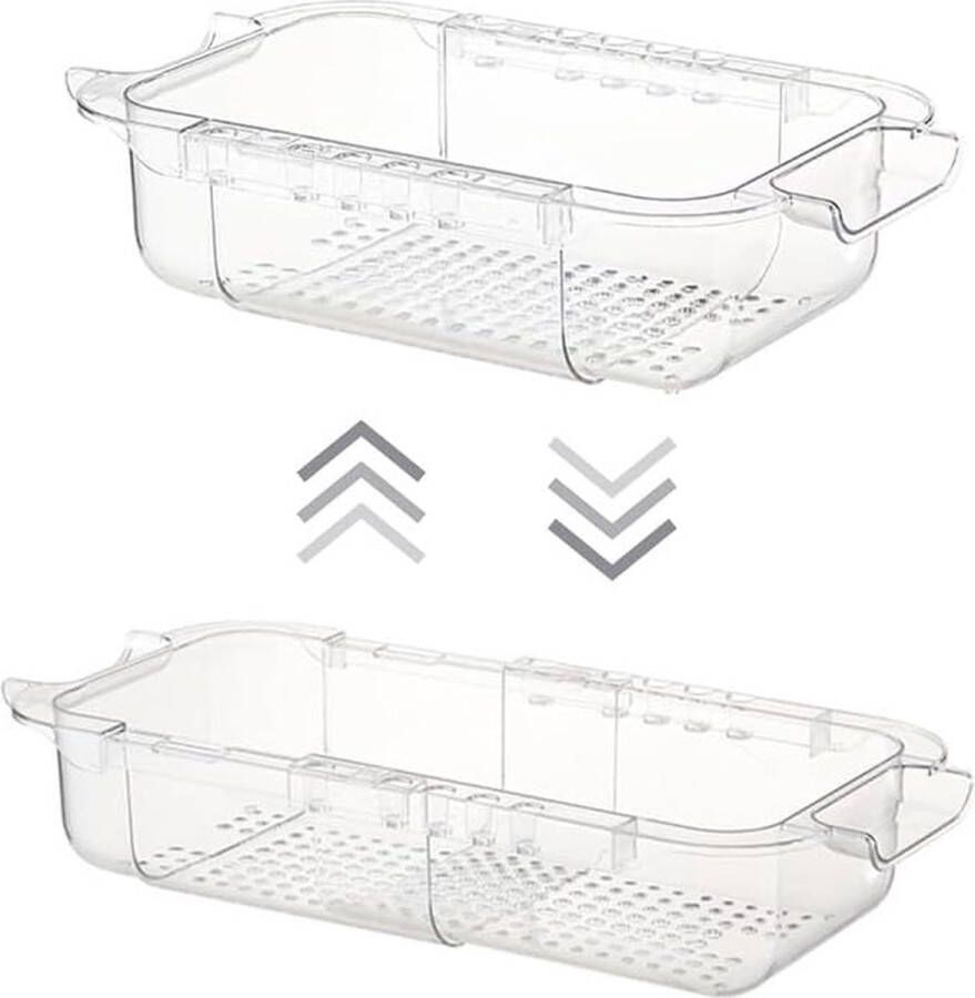 Zeef keuken uittrekbaar (36-45 cm) zeefmand over gootsteen vergiet zeef spoelbak keukenzeef wastafel filterplank groenten en fruit wassen gekookte pasta laten uitlekken transparant