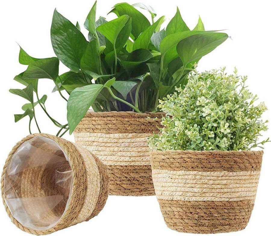 Zeegras plantenbak geweven plantenpot 3 maten binnen buiten bloempotten opbergmand woondecoratie beige Bloempot