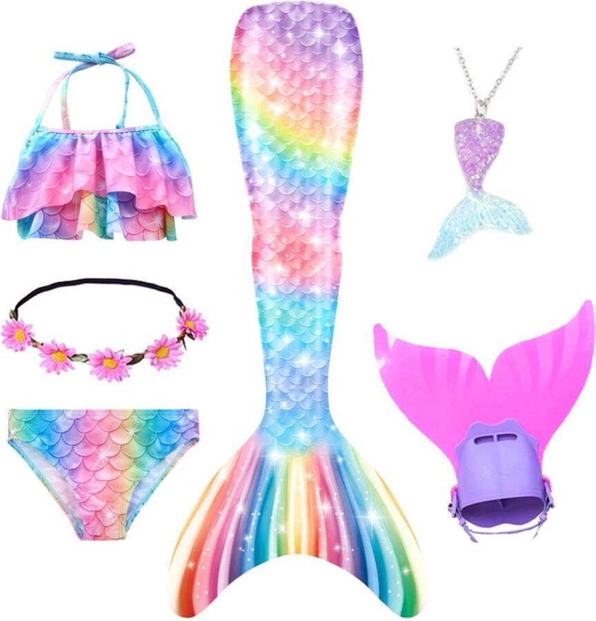 Zeemeerminstaart Inclusief Bikini Monofin en Sieraden Maat: 116 122 5 7 jaar- Veilig Zwemmen Bikini Set voor Kinderen Waterspeelgoed Hoge Kwaliteit Zeemeerminstaart Zeemeerminset Zwemmen Zeemeermin Mermaid Tail Verkleden