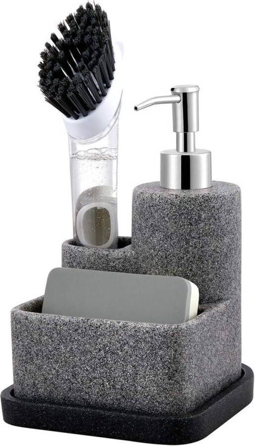 Zeepdispenser met sponshouder vloeistof handzeepdispenser pompset keukenspoelbak organizer caddy sponsborstel schrobber uitneembare houder