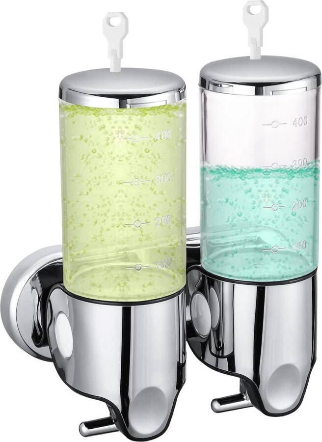Zeepdispenser Wand 2 Reservoirs 2x500ml Rvs Shampoo Dispenser Grote Capaciteit Navulbaar Draagbaar Duurzaam Zeepdispenser Hangend Zeeppompje Zeeppomp Met Schroeven Makkelijk Te Installeren Voor Badkamer Hotel Keuken